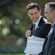 White House Personal Aide to the President John McEntee (L) and White House Director of Social Media Dan Scavino leave the White House with U.S. President Donald Trump November 29, 2017 in Washington, DC.